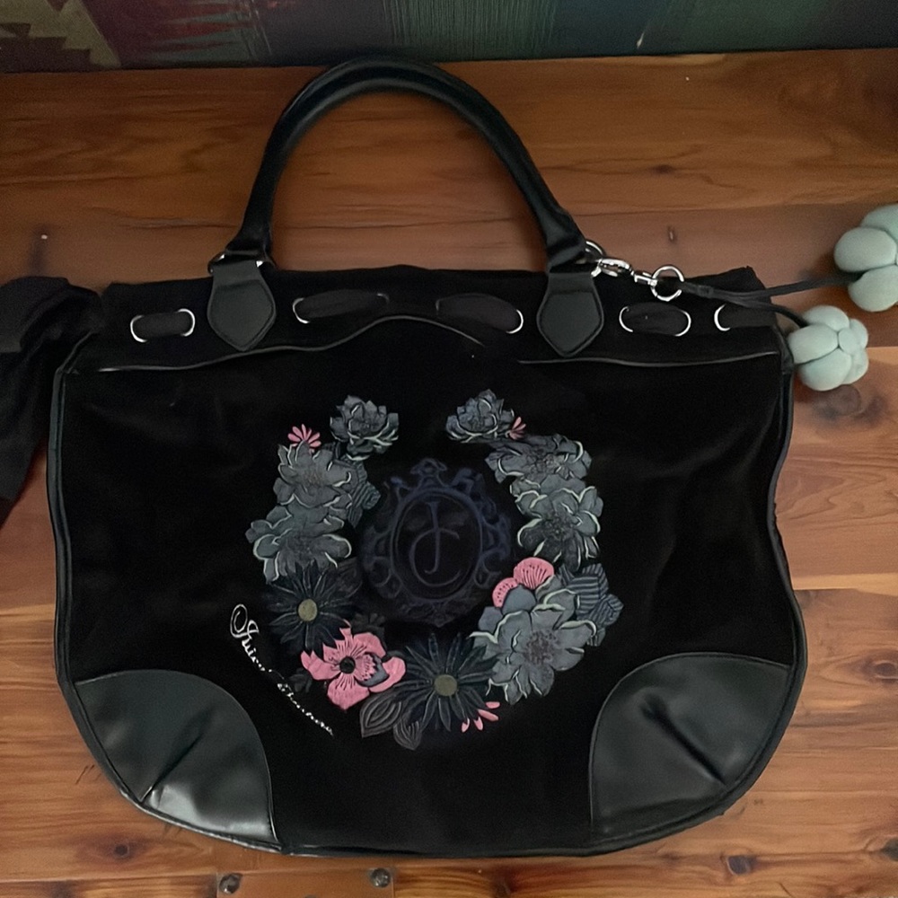 Vintage Juicy Couture BEVERLY Large Velour Tote Bag BLACK.